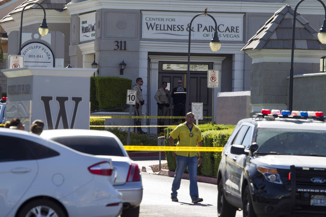 Las Vegas police investigate a shooting at a wellness and pain care facility at 311 North Buffalo Drive in Las Vegas on Thursday, June 29, 2017. Richard Brian Las Vegas Review-Journal @vegasphotograph