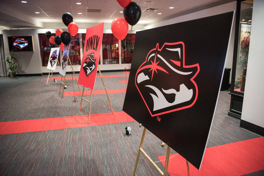 The new UNLV logo after its unveiling at the UNLV  Thomas & Mack Center on Wednesday, June 28, 2017, in Las Vegas. Morgan Lieberman Las Vegas Review-Journal