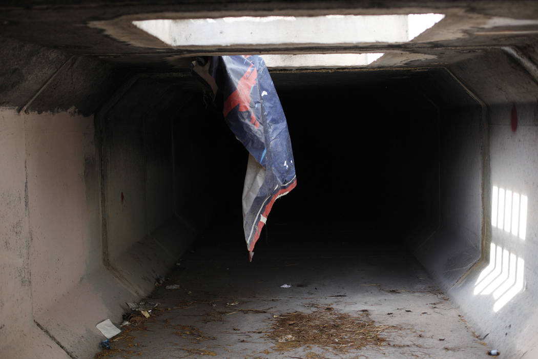 A flood tunnel on Tuesday, May 16, 2017, in Las Vegas. Matthew O'Brien spent years interviewing the hundreds of people that live there, eventually writing the book &quot;Beneath the Neon&q ...