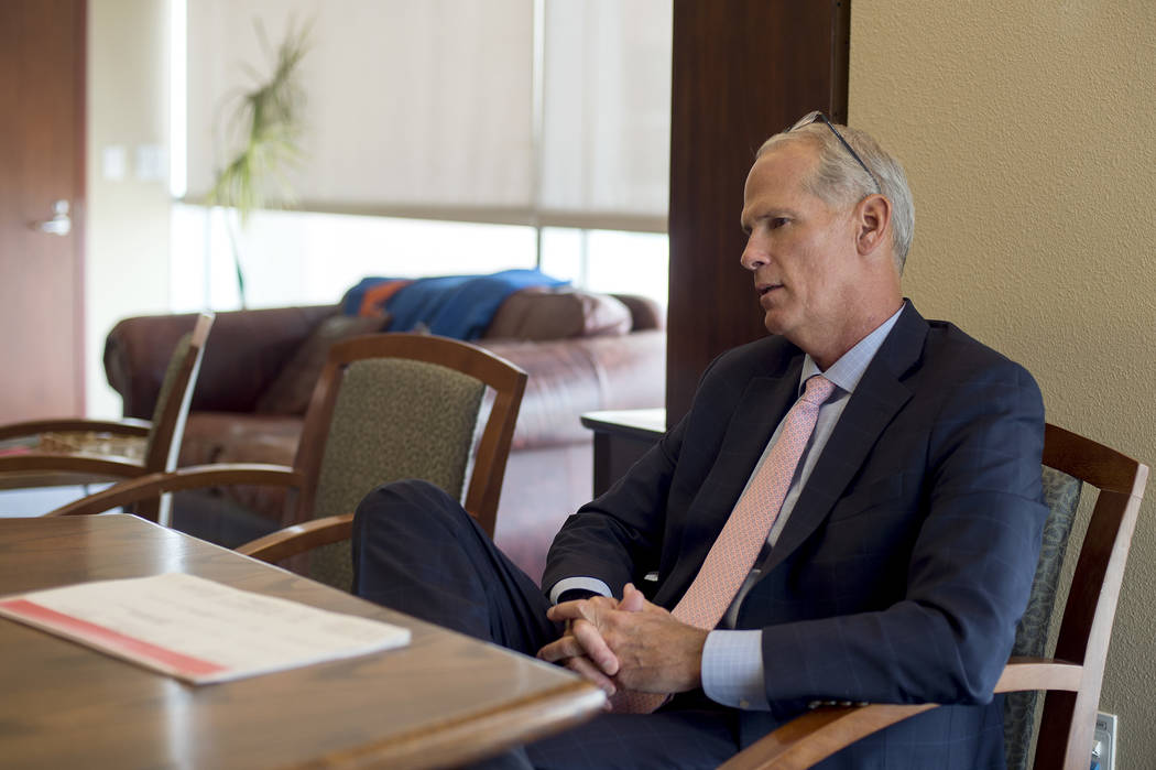 District Judge Douglas Herndon speaks with a reporter at the Regional Justice Center on Thursday, June 8, 2017, in Las Vegas. Starting July 1, a team of four judges, including Herndon, in Clark Co ...