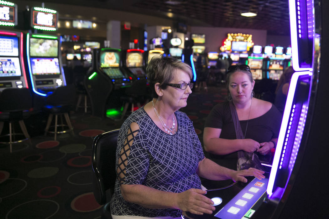 From left: Pamela Gordon, visiting from Ohio and Susanna King, visiting from Tennessee, play Lock it Link at the Club Fortune Casino in Henderson, Wednesday, June 14, 2017.  Gabriella Angotti-Jone ...