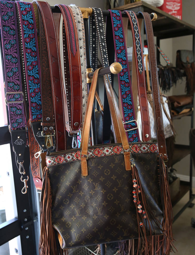 A costume bag and straps on display Friday, June 30, 2017, at the Las Vegas home of Tanya Crawford, director of design at New Vintage Handbags. Bizuayehu Tesfaye/Las Vegas Review-Journal @bizutesfaye