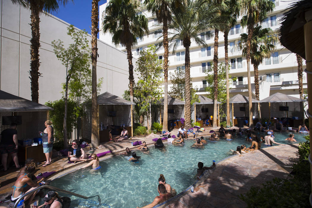 Cabanas line a pool area at the Rehab dayclub at Hard Rock Hotel in Las Vegas on Saturday, June 24, 2017. (Chase Stevens/Las Vegas Review-Journal) @csstevensphoto