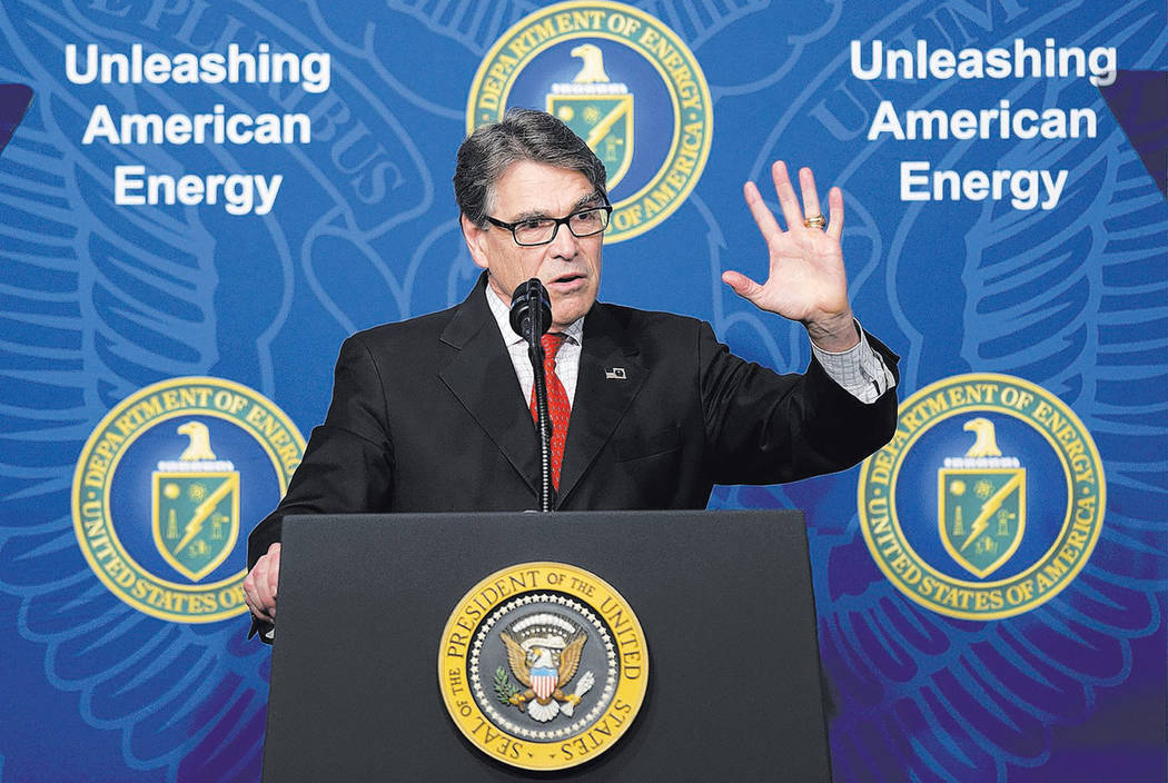 Energy Secretary Rick Perry speaks at the Department of Energy in Washington, Thursday, June 29, 2017. (AP Photo/Susan Walsh)