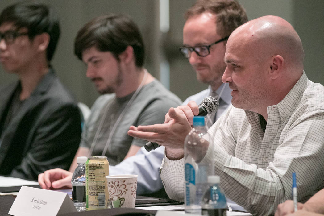 Sam McMullen speaks about his background with FiveGen at Downtown Grand hotel-casino on Tuesday, June 27, 2017, in Las Vegas. (Morgan Lieberman/Las Vegas Review-Journal)