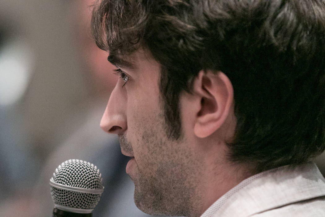 Max Curtis introduces himself at the esports committee at Downtown Grand hotel-casino on Tuesday, June 27, 2017, in Las Vegas. (Morgan Lieberman/Las Vegas Review-Journal)