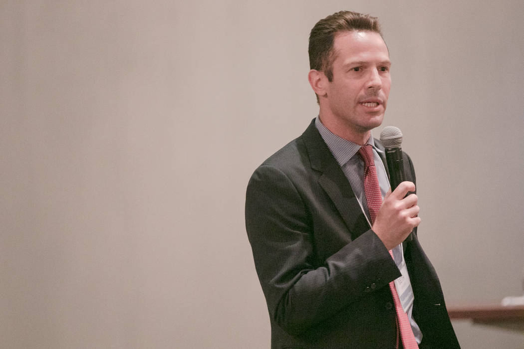 Seth Schorr speaks with the new esports committee at the Downtown Grand hotel-casino on Tuesday, June 27, 2017, in Las Vegas. (Morgan Lieberman/Las Vegas Review-Journal)