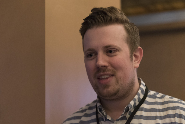 Carson Knuth, co-founder of Leet, speaks with a reporter at the Downtown Underground e-sports lounge at Downtown Grand hotel-casino in Las Vegas on Friday, June 3, 2016. (Jason Ogulnik/Las Vegas R ...