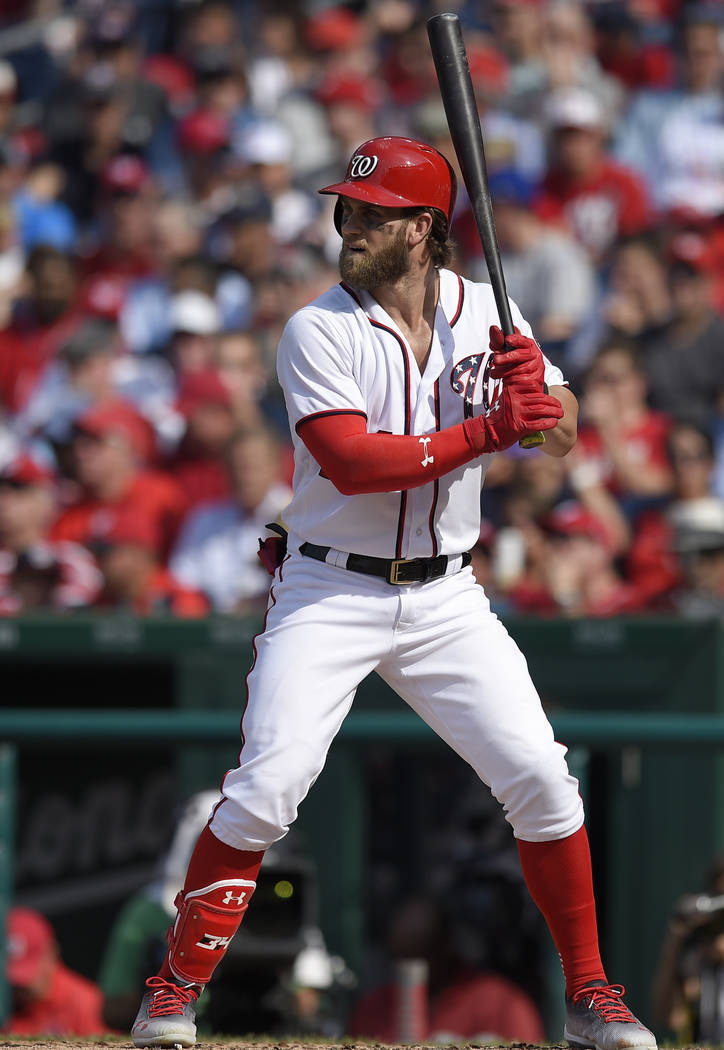 Washington Nationals' Bryce Harper bats during a baseball game