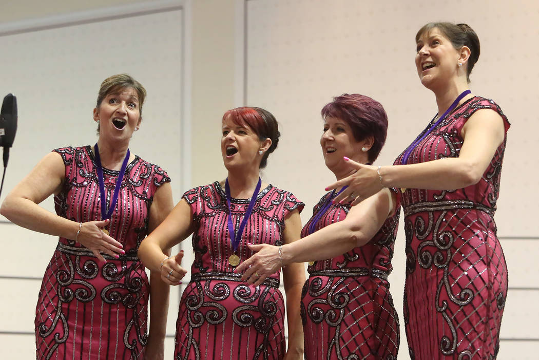 The PZAZZ from England perform at Bally's hotel-casino during the 2017 Barbershop Harmony Society’s international convention on Saturday, July 8, 2017, in Las Vegas. Bizuayehu Tesfaye/Las V ...