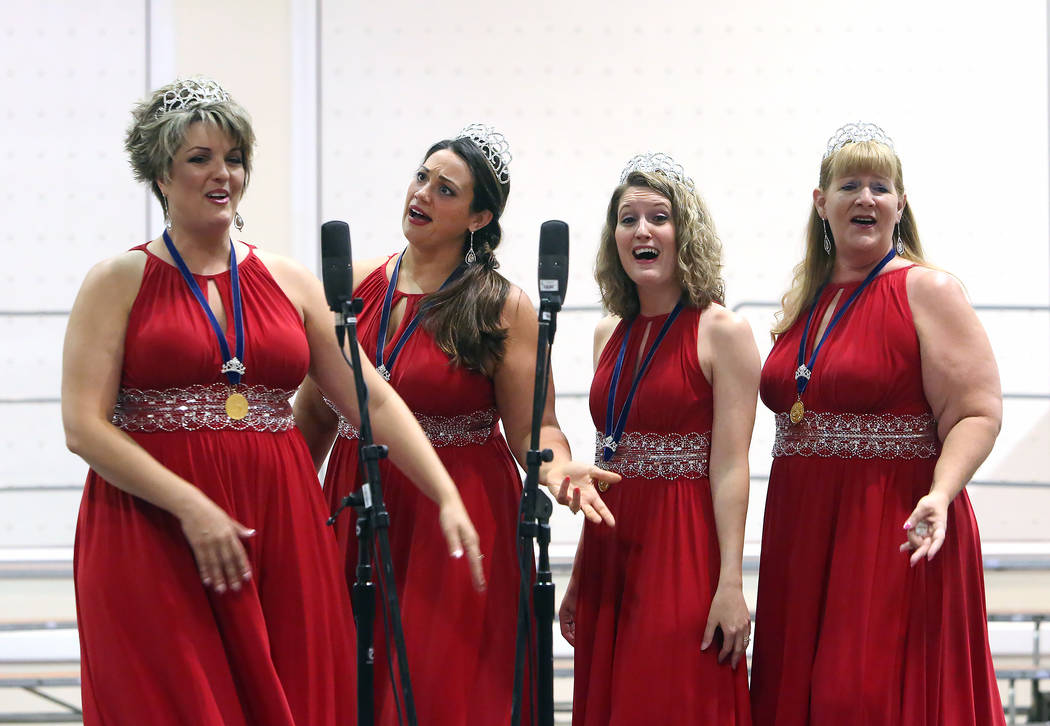 The Ladies of LiveWire from Upstate New York perform at Bally's hotel-casino during the 2017 Barbershop Harmony Society’s international convention on Saturday, July 8, 2017, in Las Vegas. B ...