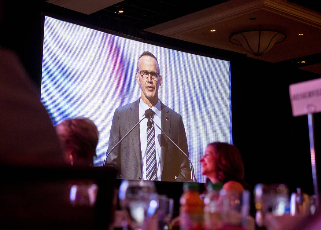 Executive Director of Professional Beauty Association Steve Sleeper speaks during the Professional Beauty Association's (PBA) Business Forum during Cosmoprof North America at Mandalay Bay in Las V ...