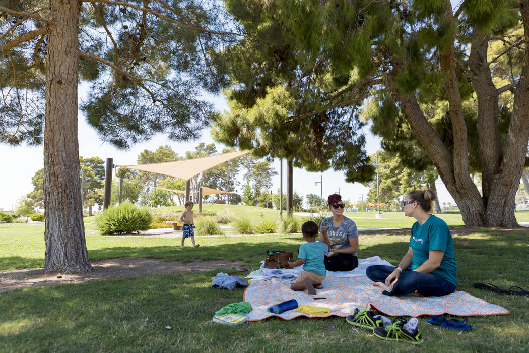 The shade is enjoyed at Craig Ranch Regional Park in Las Vegas, Thursday, July 6, 2017. (Elizabeth Brumley/Las Vegas Review-Journal)