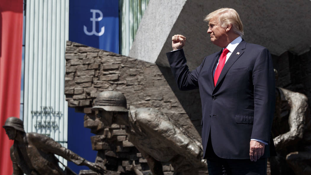 President Donald Trump arrives to deliver a speech at Krasinski Square at the Royal Castle, Thursday, July 6, 2017, in Warsaw. (AP Photo/Evan Vucci)
