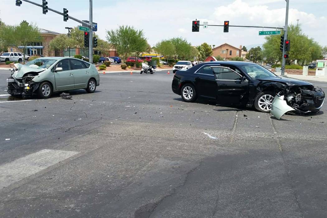 Cars involved in a fatal accident Saturday morning at Craig Road and Tenaya Way are shown in this image provided by the Las Vegas Metropolitan Police Traffic Bureau.