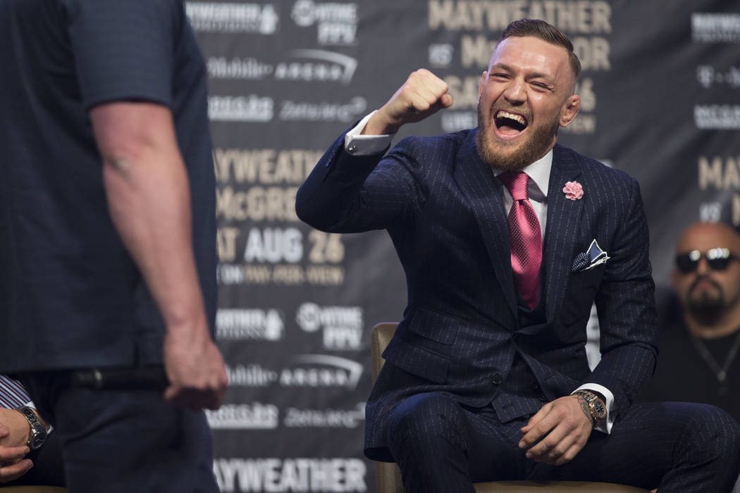 UFC fighter Conor McGregor during a world tour event stop to promote his upcoming fight against Boxer Floyd Mayweather Jr., at Staples Center in Los Angeles, Calif., on Tuesday, July 11, 2017. Eri ...