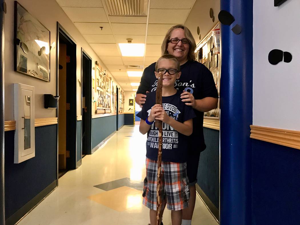 Kim Roden and her son, Kaspar Roden-Riisnaes together at Merryhill Elementary School on Durango Drive. Roden helped organize a swim-a-thon fundraiser with two Merryhill schools that raised over $1 ...