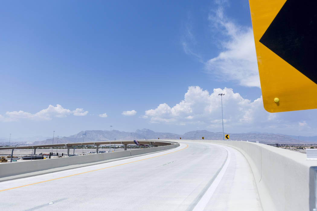 The Centennial Bowl, a 60-foot-tall, half-mile long flyover bridge linking westbound 215 Beltway and southbound U.S. Highway 95, opens in northwest Las Vegas, Wednesday, July 12, 2017. (Elizabeth  ...