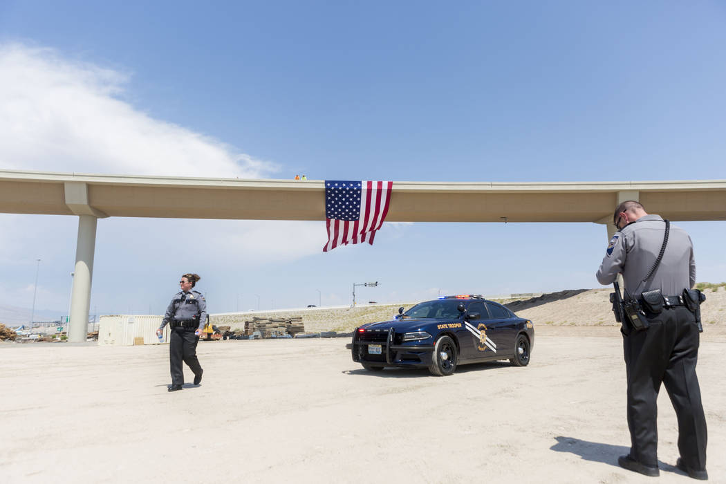 The Centennial Bowl, a 60-foot-tall, half-mile-long flyover bridge linking westbound 215 Beltway and southbound U.S. Highway 95 opens in northwest Las Vegas, Wednesday, July 12, 2017. (Elizabeth B ...