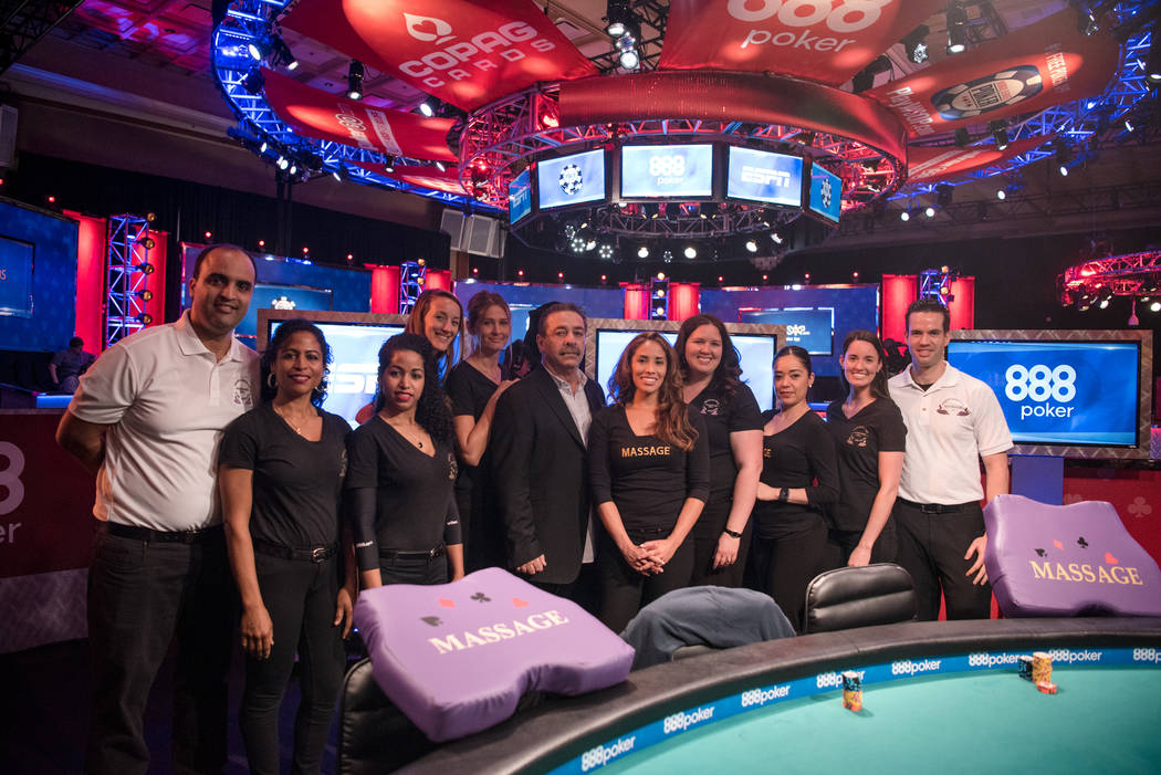 Professional Massage team with Rolando Coro, the owner, at WSOP on Wednesday, July 12, 2017, at Rio Convention Center in Las Vegas. Morgan Lieberman Las Vegas Review-Journal