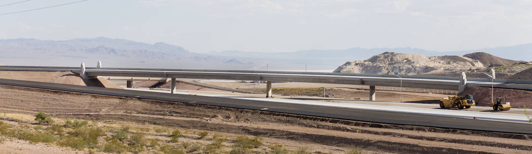 A new 600-foot-long flyover bridge that connects Interstate 11 with the overlapping U.S. Highways 93 and 95 adjacent to Railroad Pass hotel-casino in Henderson, Wednesday, July 12, 2017. Drivers w ...
