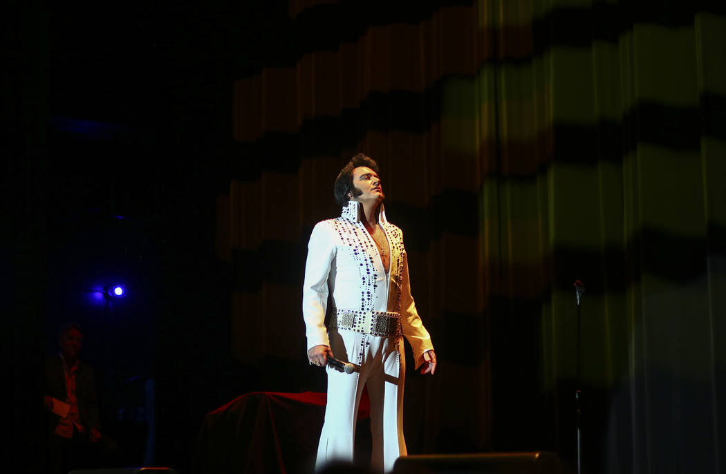 Elvis impersonator Tim Hendry performs during the tribute artist contest at the Images of the King festival at Sam's Town in Las Vegas on Saturday, July 15, 2017. Chase Stevens Las Vegas Review-Jo ...