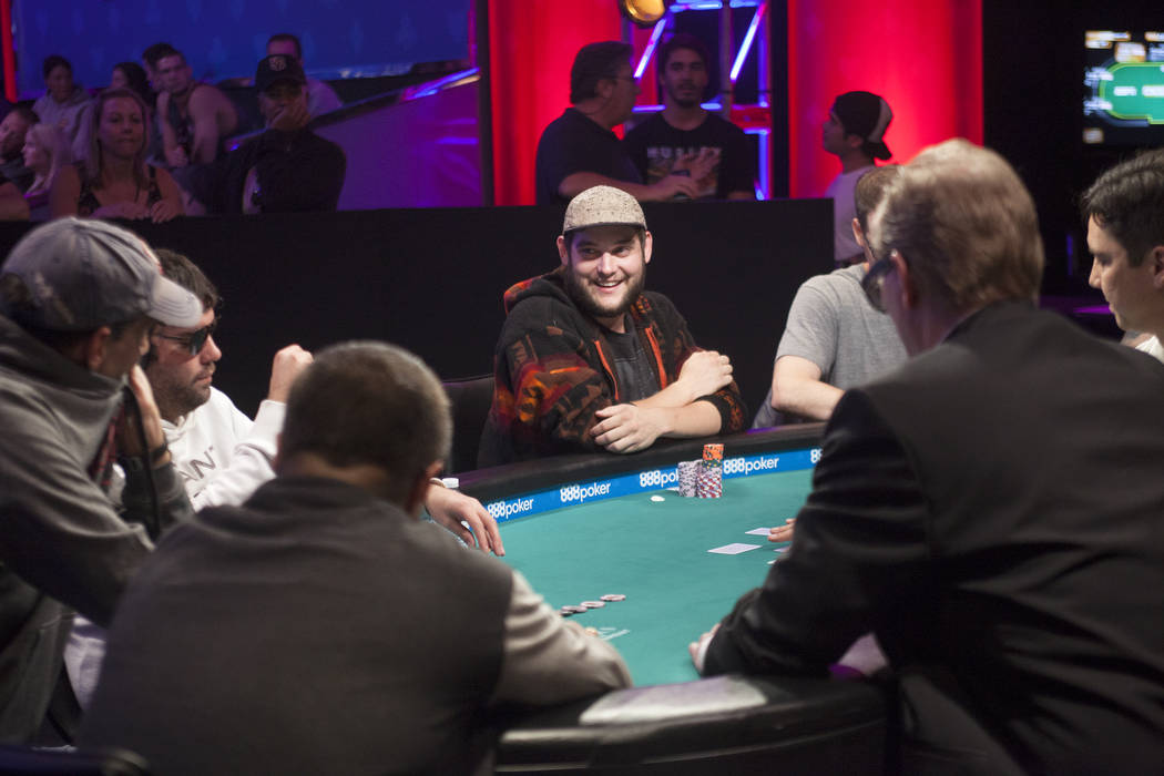 Bryan Piccioli, center, laughs between hands during day six of the World Series of Poker on Sunday, July 16, 2017, at the Rio hotel-casino in Las Vegas. Rachel Aston Las Vegas Review-Journal @rook ...