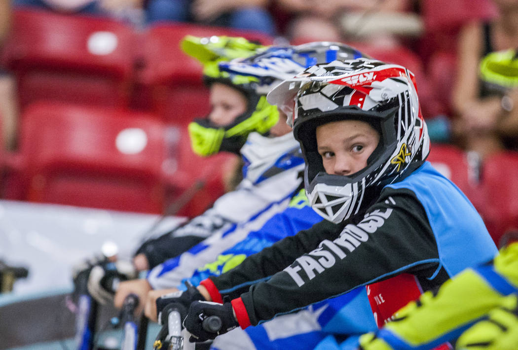 Jack Riggs glances over as the race is about to start during the USA BMX 2017 Las Vegas Nationals at South Point Arena on Sunday, July 16, 2017.  Patrick Connolly Las Vegas Review-Journal @PConnPie
