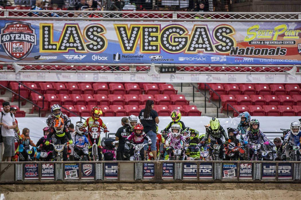 Riders prepare to start during the USA BMX 2017 Las Vegas Nationals at South Point Arena on Sunday, July 16, 2017. Patrick Connolly Las Vegas Review-Journal @PConnPie