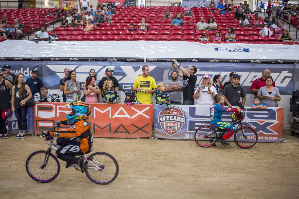Spectators watch near the finish line during the USA BMX 2017 Las Vegas Nationals at South Point Arena on Sunday, July 16, 2017.  Patrick Connolly Las Vegas Review-Journal @PConnPie