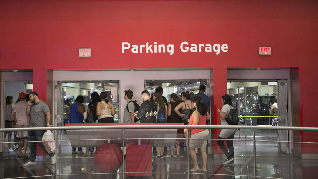 Parking garage near the Miracle Mile Shops at the Strip in  Las Vegas is closed after a shooting, Thursday, July 13, 2017.  According to the Metropolitan Police Department, at least one security g ...