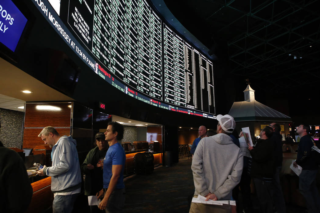 Betters wait to place their bets at the Westgate sports book on Thursday, Jan. 26, 2017, in Las Vegas. (Las Vegas Review-Journal)