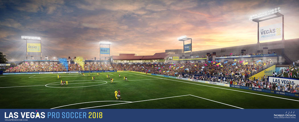 Rendering showing Cashman Field being used as a soccer stadium for a USL team. (Kirvin Doak)