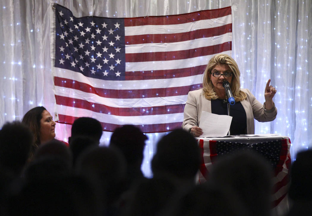 Las Vegas City Councilwoman Michele Fiore speaks at a fundraising event in support of the Bundy family at Rainbow Gardens in Las Vegas on Saturday, July 15, 2017. Chase Stevens Las Vegas Review-Jo ...