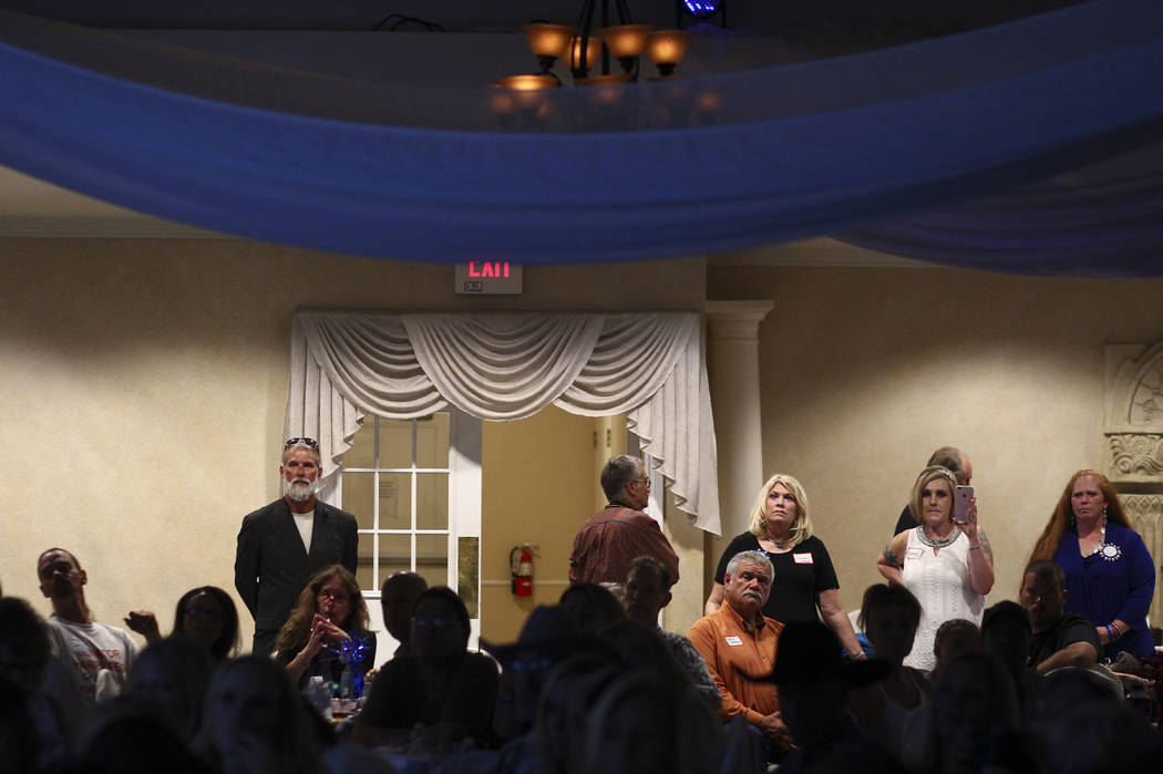 Attendees listen at a fundraising event in support of the Bundy family at Rainbow Gardens in Las Vegas on Saturday, July 15, 2017. Chase Stevens Las Vegas Review-Journal @csstevensphoto