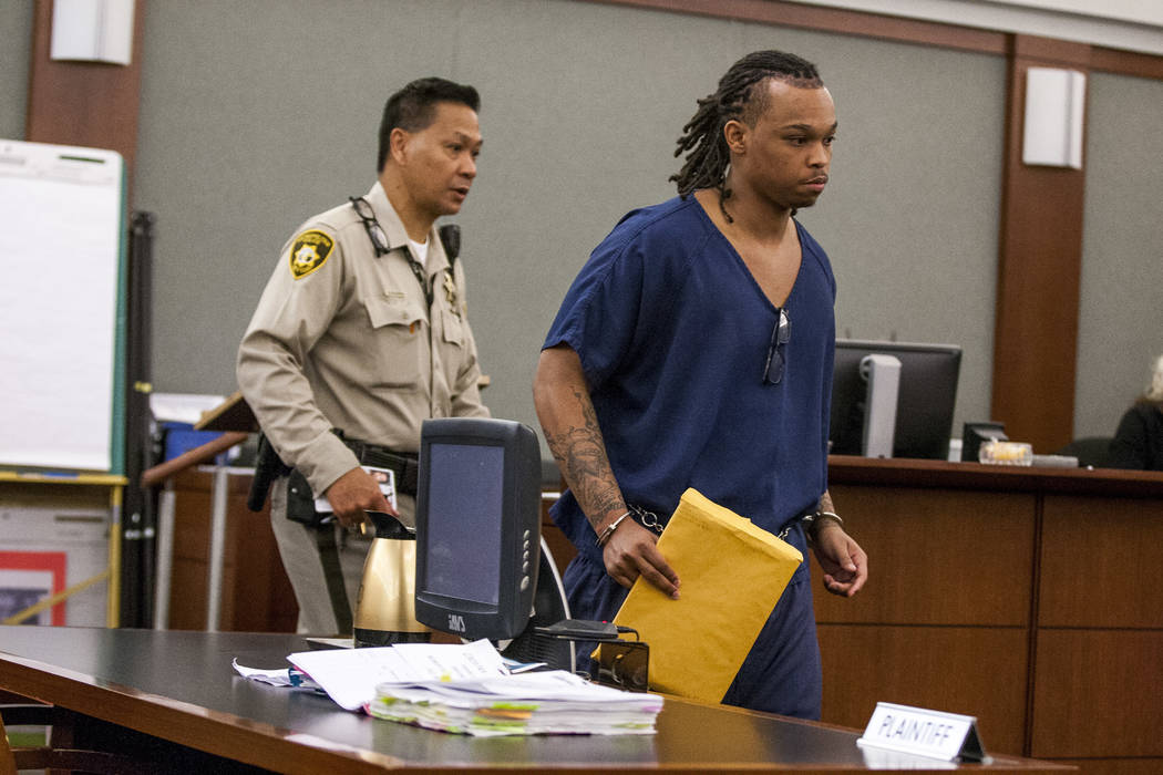 Eric Javon Bell, who pleaded guilty to killing 18-year-old Roland Pleasant, enters the courtroom sentencing at the Regional Justice Center in Las Vegas on Monday, July 17, 2017. Bell pleaded guilt ...