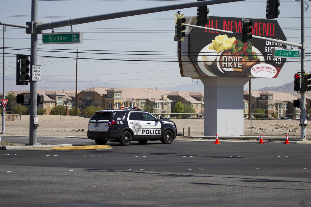 The intersection of Boulder Highway and Russell Road in Las Vegas near the site where a pedestrian was fatally struck on Saturday, July 15, 2017. Erik Verduzco Las Vegas Review-Journal @Erik_Verduzco