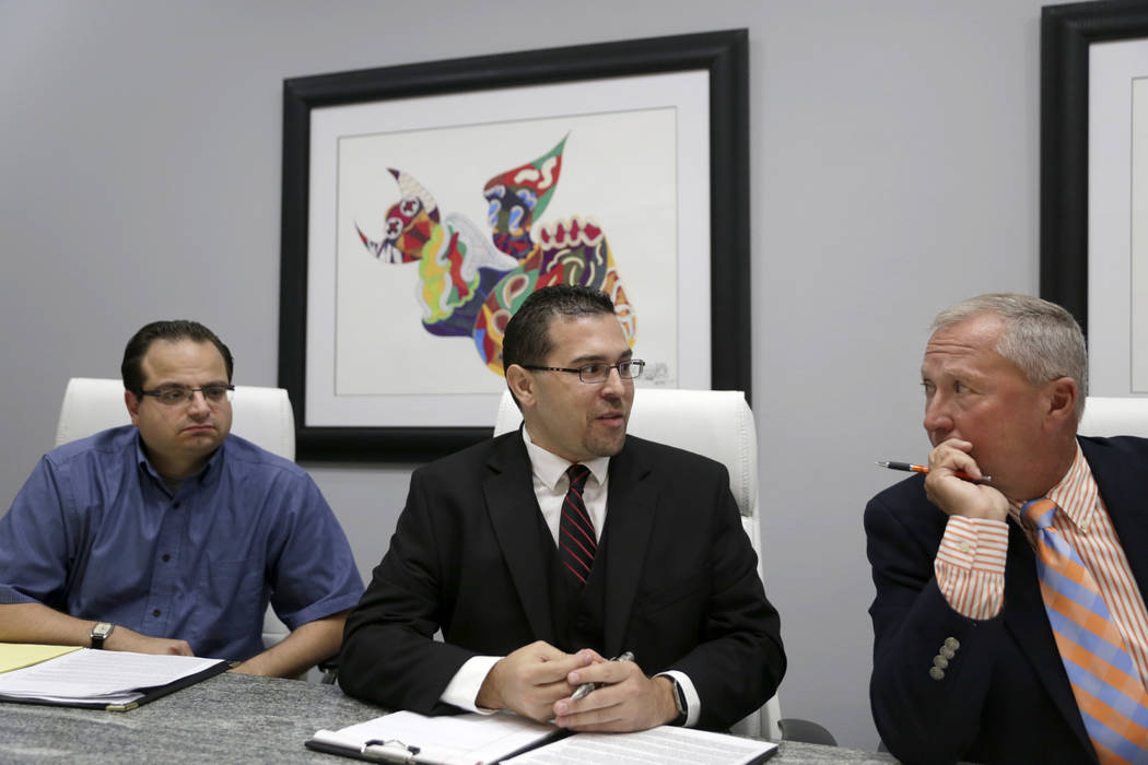 Former officers of the Teachers Health Trust, who were terminated or left, from left: executive assistant Michael Ielpi, Director of Operations Philip DiGiacomo and CEO Gary Earl at Lagomarsino La ...