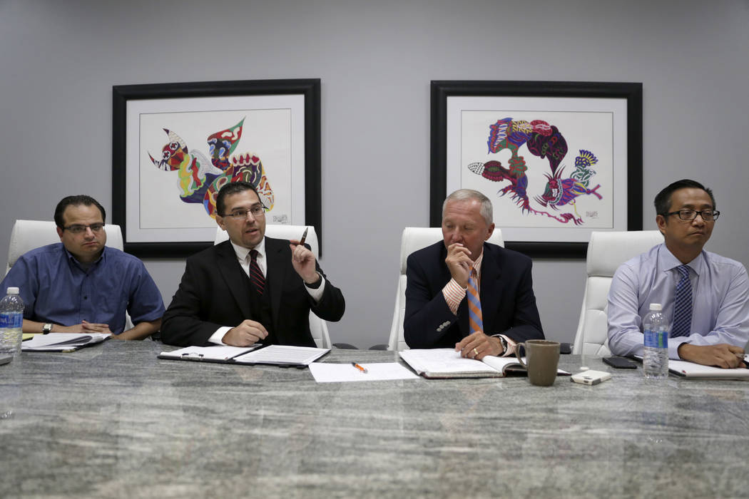 Former officers of the Teachers Health Trust, who were terminated or left, from left: executive assistant Michael Ielpi, Director of Operations Philip DiGiacomo, CEO Gary Earl and Chief Operating ...