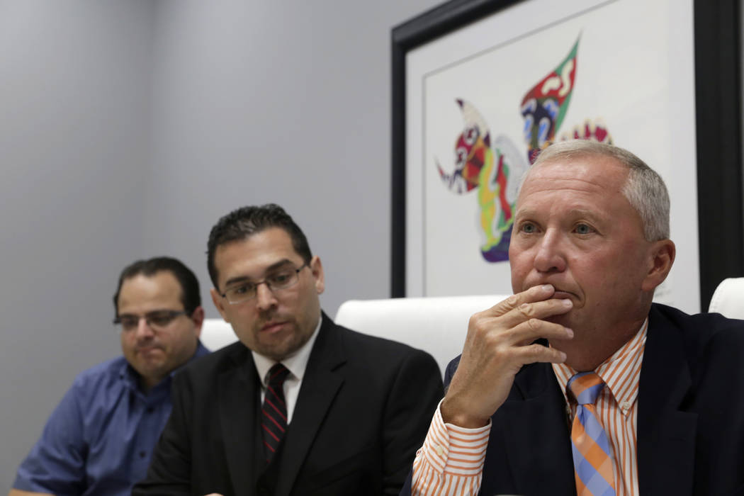 Former officers of the Teachers Health Trust, who were terminated or left, from left: executive assistant Michael Ielpi, Director of Operations Philip DiGiacomo and CEO Gary Earl at Lagomarsino La ...