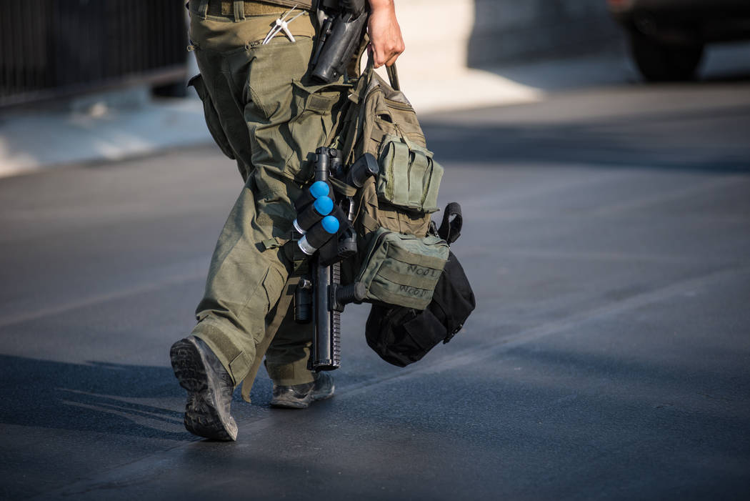 Las Vegas police responded to a burglary and a gunshot being fired in a residential area near Clark County Wetlands Park, Wednesday, July 12, 2017. (Morgan Lieberman Las Vegas Review-Journal)