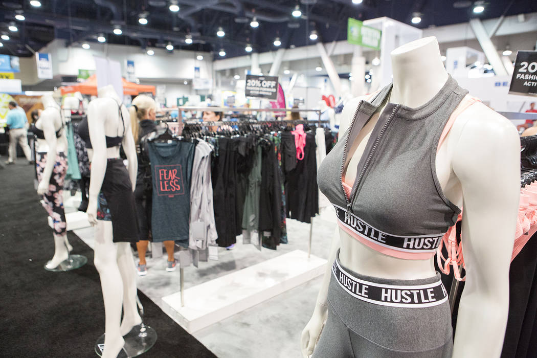 Fitness clothing is on display during the IDEA World Fitness & Nutrition Expo at the Las Vegas Convention Center in Las Vegas on Thursday, July 20, 2017. (Bridget Bennett/Las Vegas Review-Jour ...