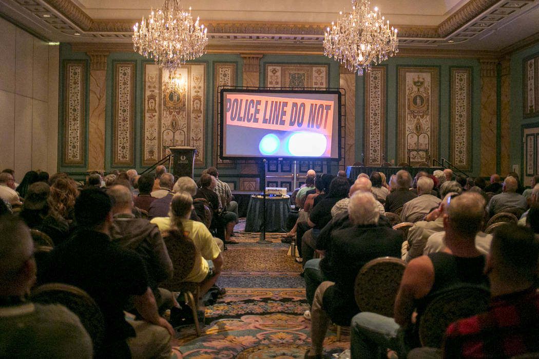 People watch a screening of җhat Happened in Vegas,&quot; during the Anthem Libertarian Film Festival at the Paris Las Vegas, Thursday, July 20, 2017. Gabriella Angotti-Jones Las Vegas R ...