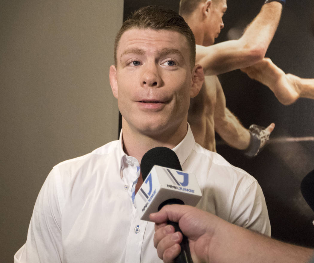 UFC lightweight Paul Felder takes questions from media after working as a commentator for Dana White's Contender Series at The Ultimate Fighter gym in Las Vegas on Tuesday, July 18, 2017. Heidi Fa ...