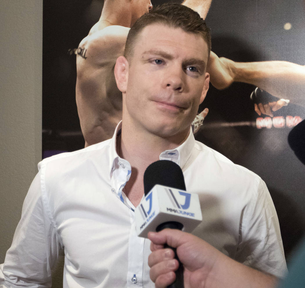 UFC lightweight Paul Felder takes questions from media after working as a commentator for Dana White's Contender Series at The Ultimate Fighter gym in Las Vegas on Tuesday, July 18, 2017. Heidi Fa ...