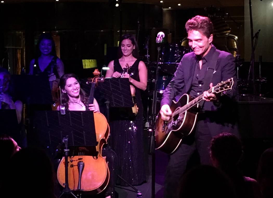 Richard Marx performs with members of the Bella Electric Strings -- Chandra Meilbaline on violin and Zuzana Engererova on cello -- at Cleopatra's Barge at Caesars Palace on Wednesday, July 20, 201 ...