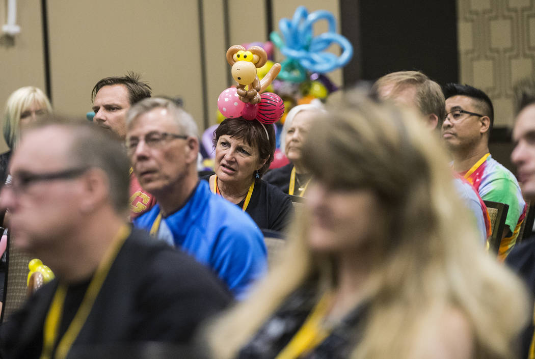 Attendees listen to a balloon art class at the Bling Bling Jam Balloon Convention on Tuesday, July 25, 2017, at the Golden Nugget hotel-casino, in Las Vegas. Benjamin Hager Las Vegas Review-Journa ...