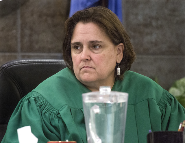 District Judge Kathleen Delaney listens during a sentencing in 2016. (Las Vegas Review-Journal)