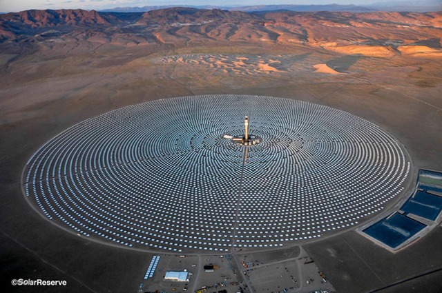 The 1,600-acre Crescent Dunes Solar Energy Project, 225 miles northwest of Las Vegas, can store the energy from the sun and generate power day or night. SolarReserve