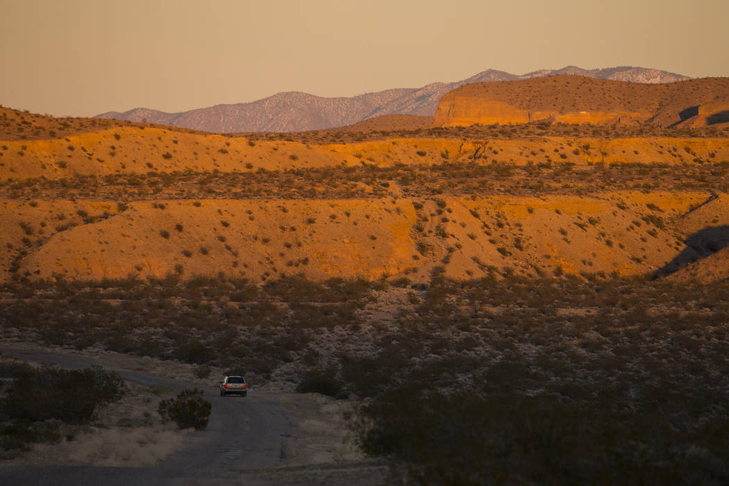 An SUV on New Gold Butte Road in the Gold Butte region south of Bunkerville on Wednesday, Dec. 28, 2016. (Chase Stevens/Las Vegas Review-Journal) @csstevensphoto